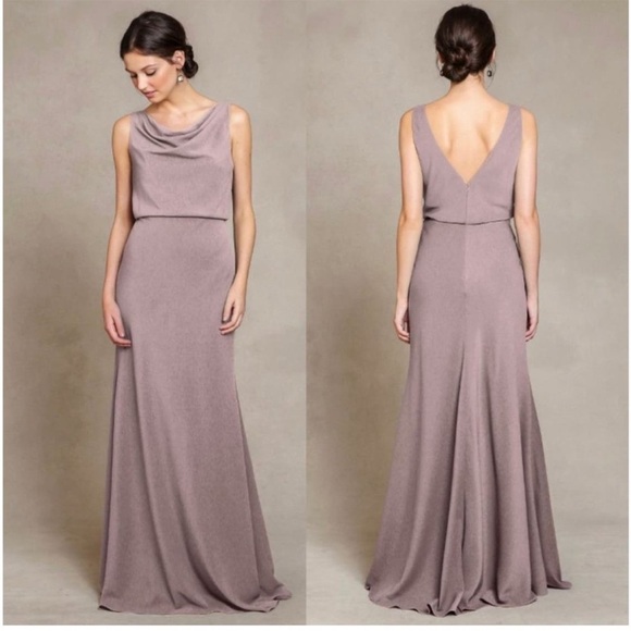 Jenny Yoo Madelyn Crepe De Chine Maxi Dress Gown in Navy Blue Sz 0 - Picture 2 of 16